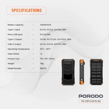 پاوربانک سولار PORODO PB070 - Image 9